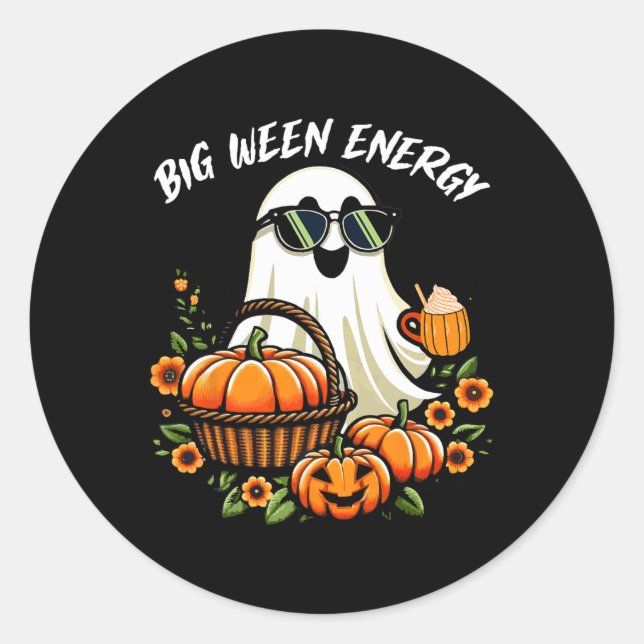 Big Ween Energy Funny Ghost Drink Pumpkin Spice La Classic Round Sticker (Front)