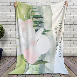 Big Welcome Little One Elephant Watercolor Scenery Sherpa Blanket
