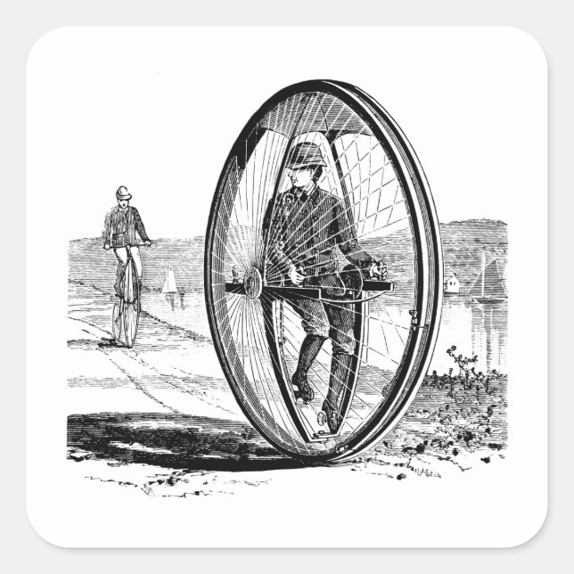 Big Wheel Cycle - Vintage Unicycle Bicycle Square Sticker (Front)