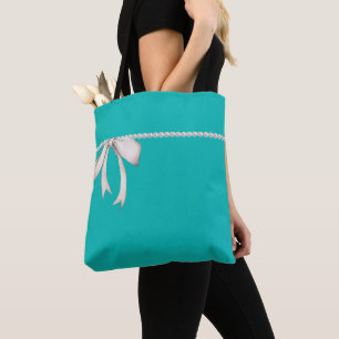 Big White Bow   Tiffany-Inspired Aqua Tote Bag
