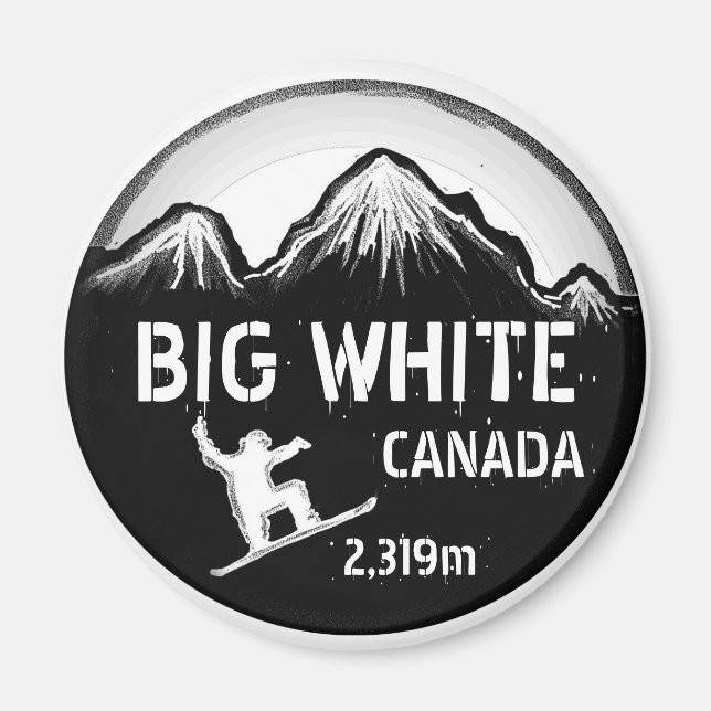 Big White Canada white snowboard art magnet (Front)