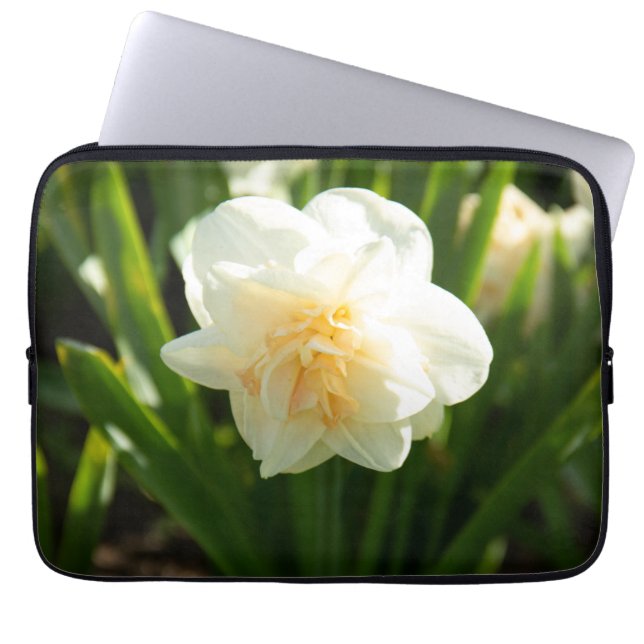 Big white daffodils on a spring day   laptop sleeve (Front)