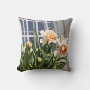 Big white daffodils on a spring day poster throw p throw pillow