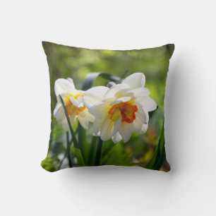 Big white daffodils on a spring day    throw pillow