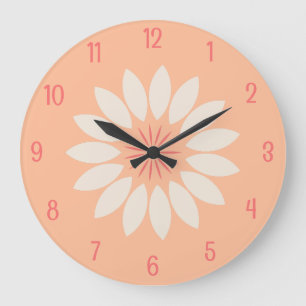 Big White Flower on Peach Large Clock