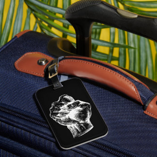 Big White Linocut-style Fist Illustration Luggage Tag
