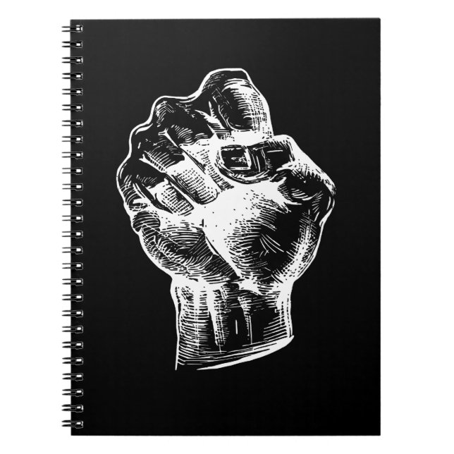 Big White Linocut-style Fist Illustration Notebook (Front)