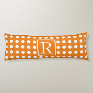 Big White Polka Dots Orange Monogram Initials Cute Body Pillow
