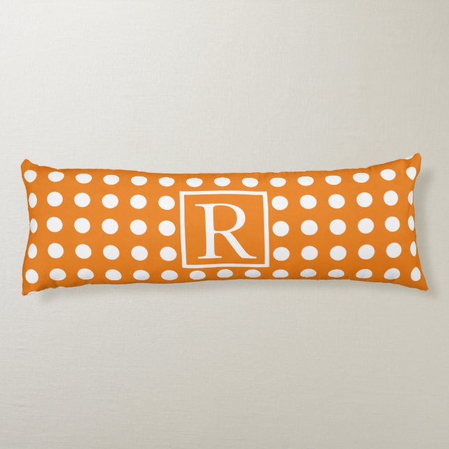 Big White Polka Dots Orange Monogram Initials Cute Body Pillow (Back)