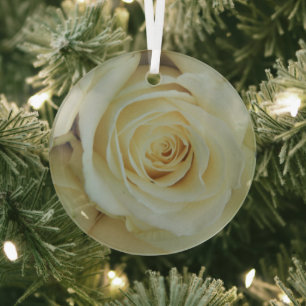 Big white rose  glass ornament