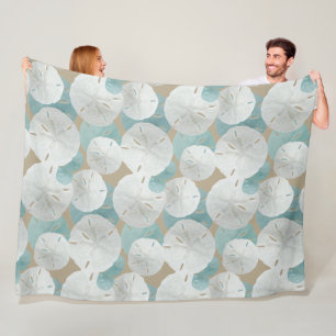 Big White Sand Dollars Pattern Beige Fleece Blanket