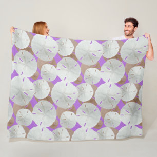 Big White Sand Dollars Pattern Lavender Fleece Blanket