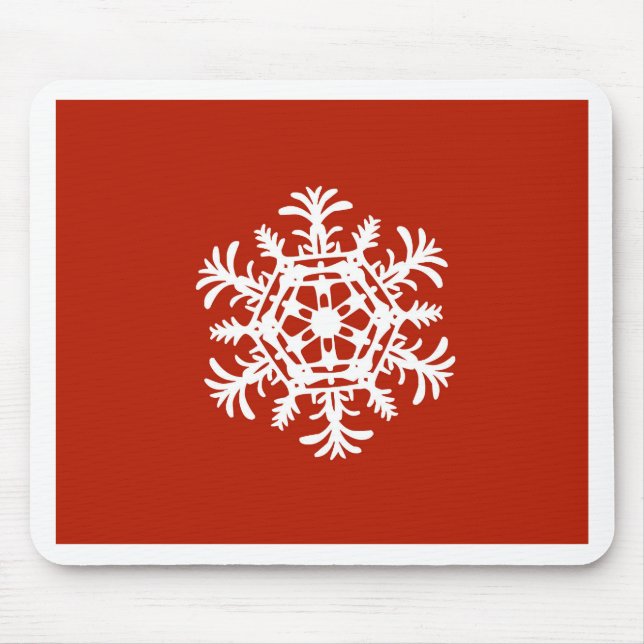 Big white snowflake on red mouse pad (Front)