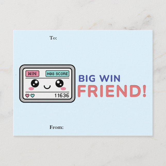 Big Win, Friend! Gaming Classroom Valentine Card (Front)