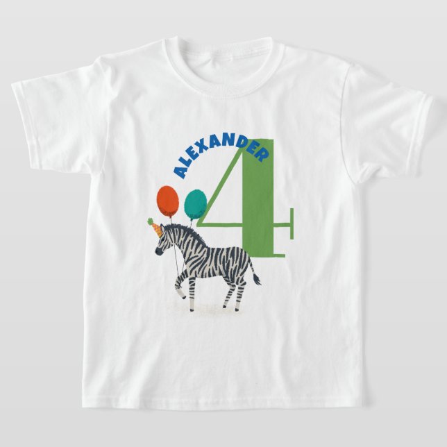 Big Year and Name Birthday Party Zebra T-Shirt (Laydown)