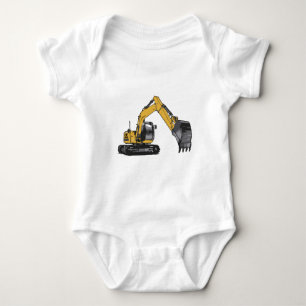 Big Yellow Excavator Baby Bodysuit