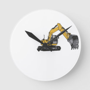 Big Yellow Excavator Round Clock