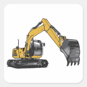 Big Yellow Excavator Square Sticker