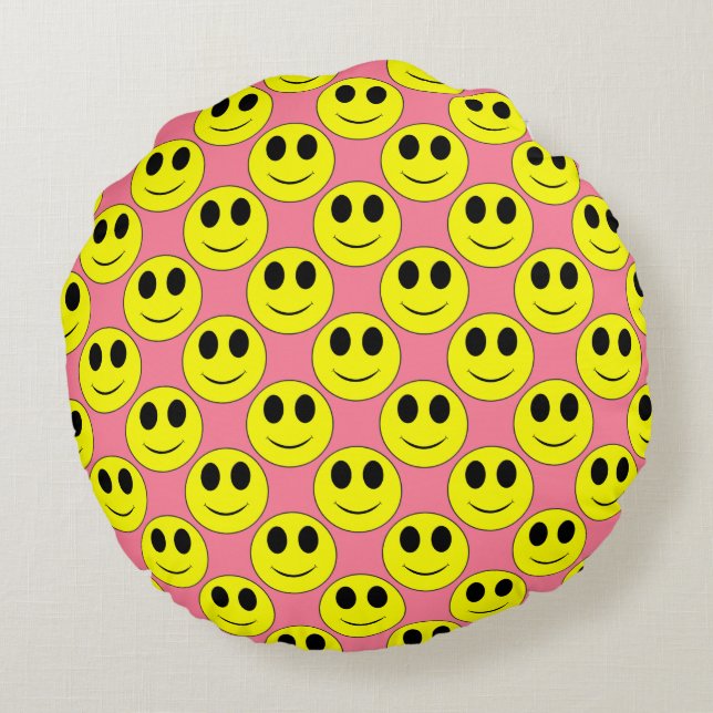 Big Yellow Happy Allover Round Pillow (Back)