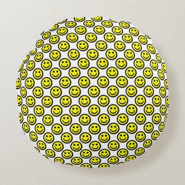 Big Yellow Happy Allover Round Pillow (Front)