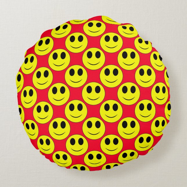 Big Yellow Happy Allover Round Pillow (Back)