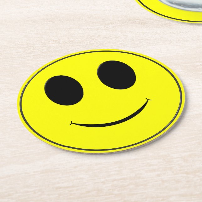 Big Yellow Happy Face-Paper Drink Coasters (Angled)