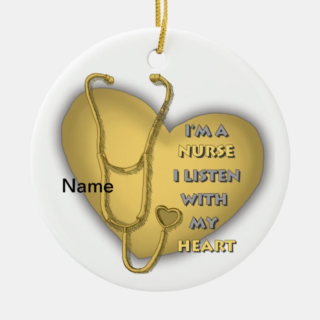 Big yellow heart nurse  ceramic ornament (Front)