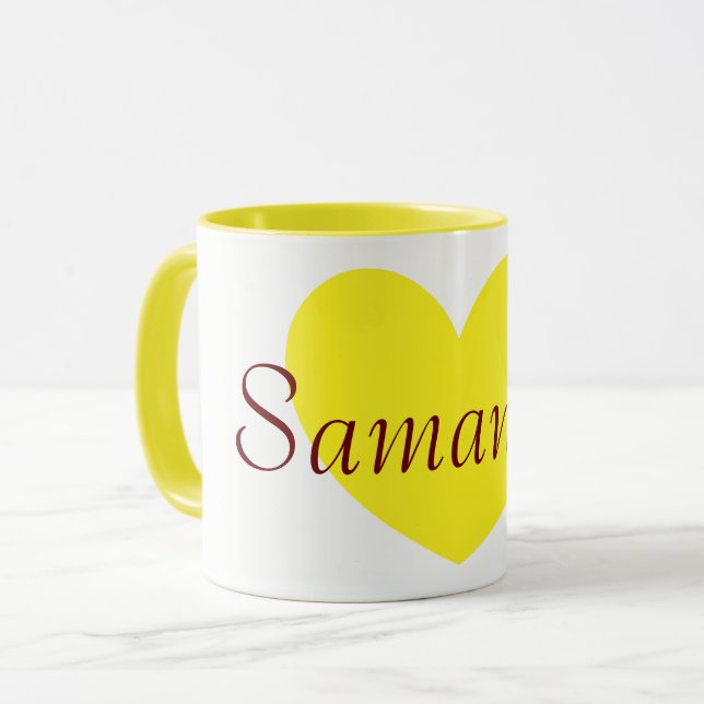 Big Yellow Heart Print Personalized Coffee Mug (Front Left)
