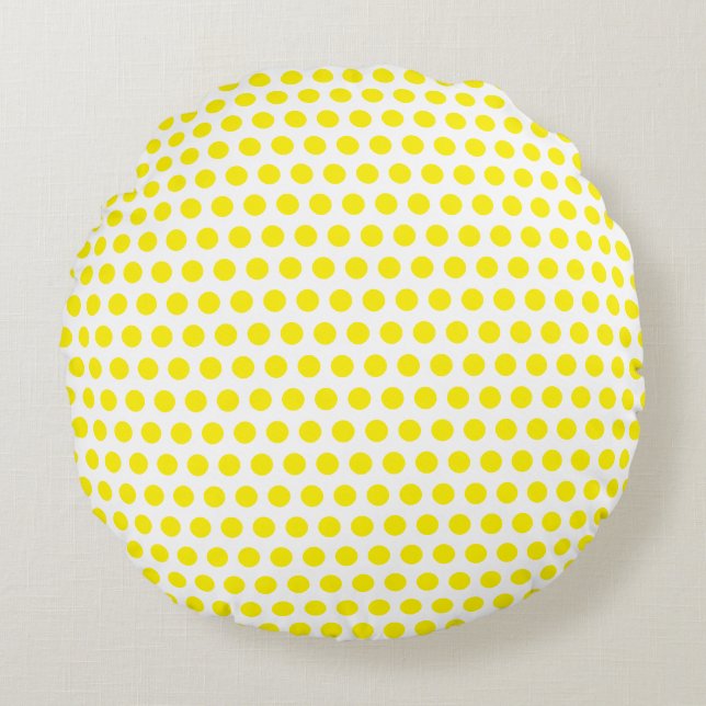 Big Yellow Polka Dots White Custom Colours Cool Round Pillow (Front)