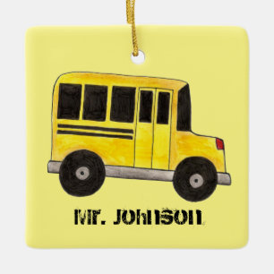 Big Yellow School Bus Driver Teacher Education Ceramic Ornament