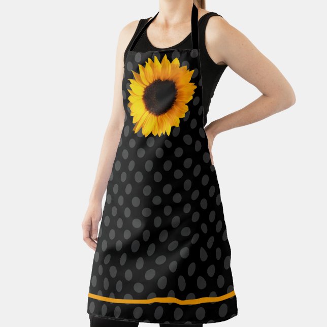 Big Yellow Sunflower and Black Polka Dots Apron (Insitu)