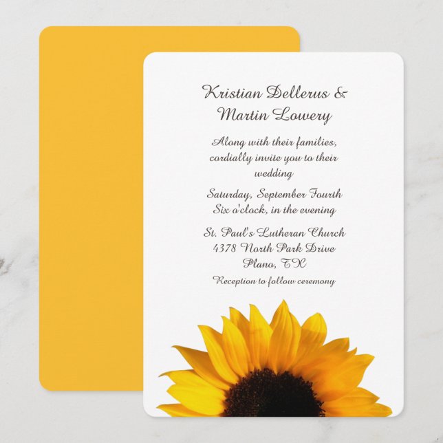 Big Yellow Sunflower Wedding Invitation (Front/Back)