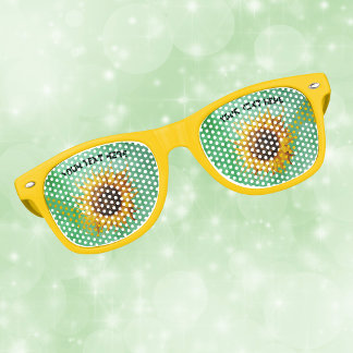 Big Yellow Sunflowers with Fancy Petals on Green Retro Sunglasses