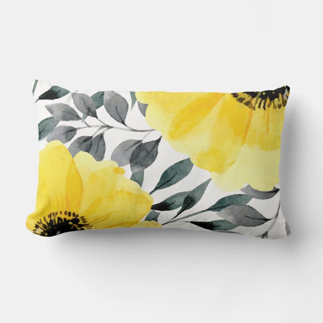 Big yellow watercolor flowers lumbar pillow (Front)