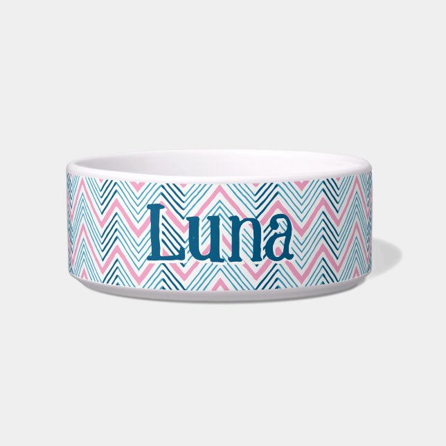 Big Zag Chevron in Pink and Aqua Bowl (Front)