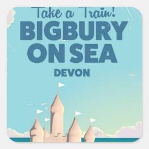 Bigbury on Sea Beach Devon Vintage travel poster Square Sticker