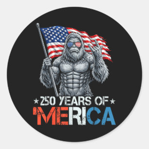 Bigfoot 250 Years of Merica Rock American Flag 4th Classic Round Sticker