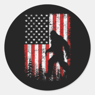 Bigfoot 4th Of July American Flag Patriotic Red Wh Classic Round Sticker