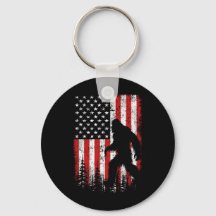 Bigfoot 4th Of July American Flag Patriotic Red Wh Keychain