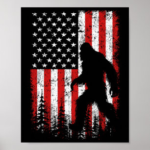 Bigfoot 4th Of July American Flag Patriotic Red Wh Poster