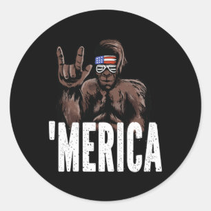 Bigfoot 4th Of July American Independence Day Asl  Classic Round Sticker