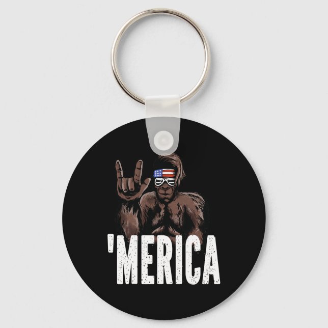 Bigfoot 4th Of July American Independence Day Asl  Keychain (Front)