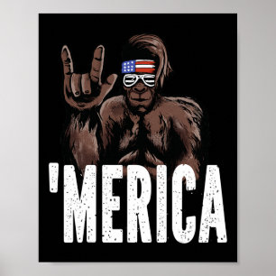 Bigfoot 4th Of July American Independence Day Asl Poster