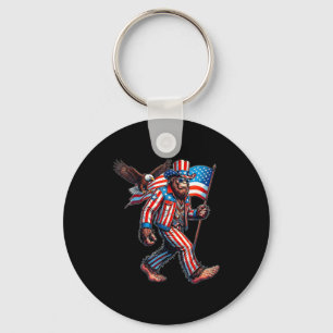 Bigfoot 4th of july funny patriotic american flag keychain