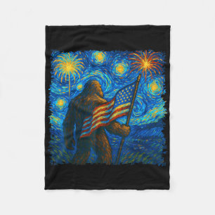 Bigfoot 4th Of July Starry Night Van Gogh Usa Flag Fleece Blanket