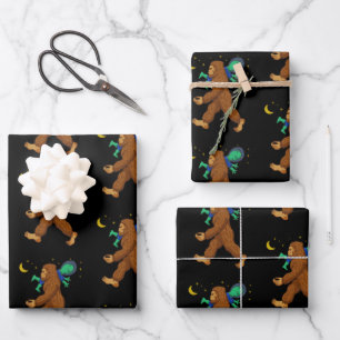Bigfoot Abducting an Alien Funny Paranormal  Wrapping Paper Sheet