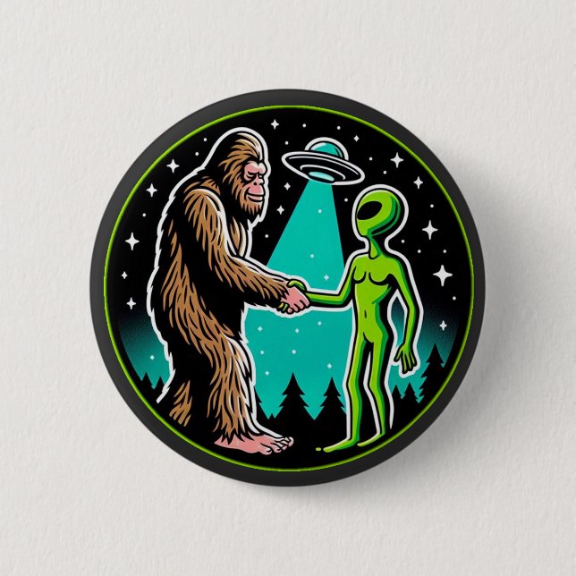 Bigfoot Alien Alliance - Funny Scifi Cryptid 2 Inch Round Button (Front)