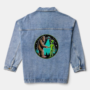 Bigfoot Alien Alliance - Funny Scifi Cryptid Denim Jacket