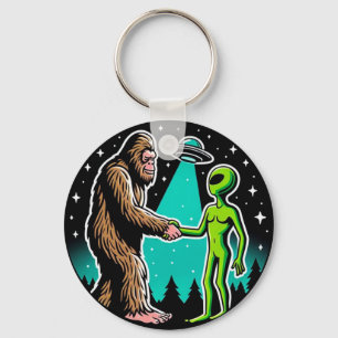 Bigfoot Alien Alliance - Funny Scifi Cryptid Keychain