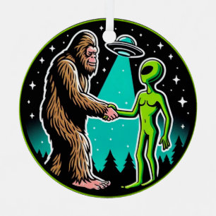 Bigfoot Alien Alliance - Funny Scifi Cryptid Metal Ornament